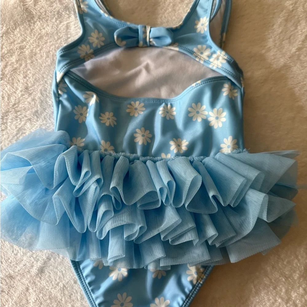 New Cat & Jack Daisy Print Blue Tutu Ruffle One Piece Swimsuit 5T nwot - Picture 5 of 8